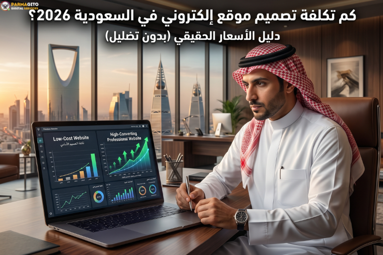 تحليل تكلفة تصميم موقع إلكتروني في السعودية 2026 مع مقارنة بين موقع منخفض التكلفة وموقع احترافي عالي التحويل