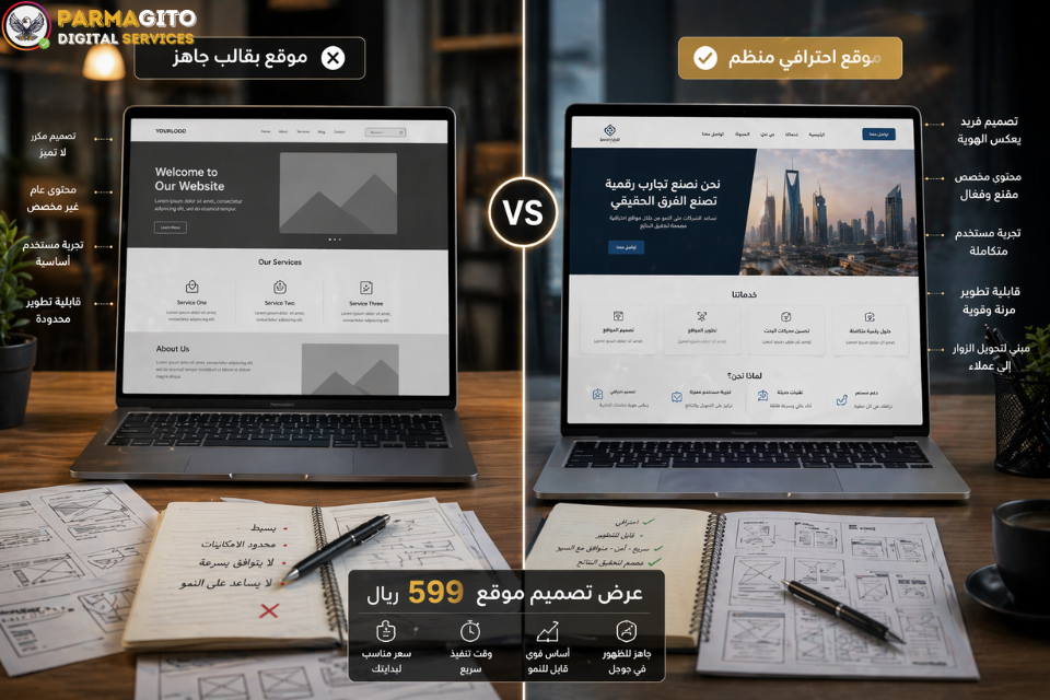مقارنة بين موقع بقالب جاهز وموقع احترافي منظم