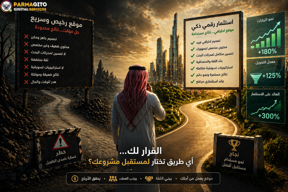 رائد أعمال يختار بين موقع رخيص واستثمار رقمي ذكي