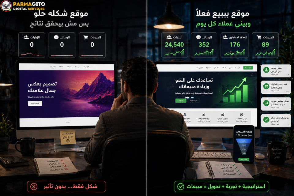 مقارنة بين موقع جميل شكليًا وموقع يحقق مبيعات فعلية