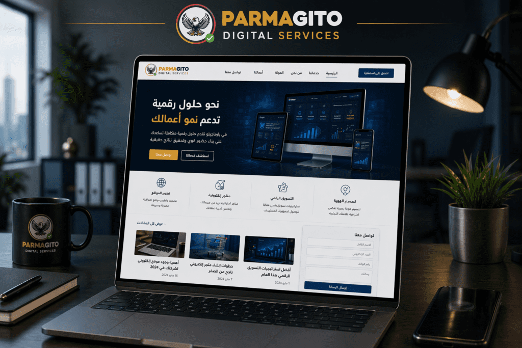 موقع إلكتروني احترافي معروض على لابتوب