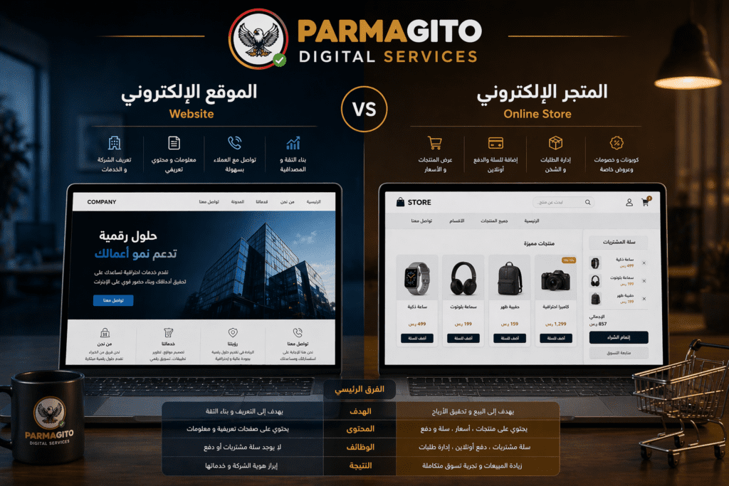 مقارنة بين موقع إلكتروني ومتجر إلكتروني