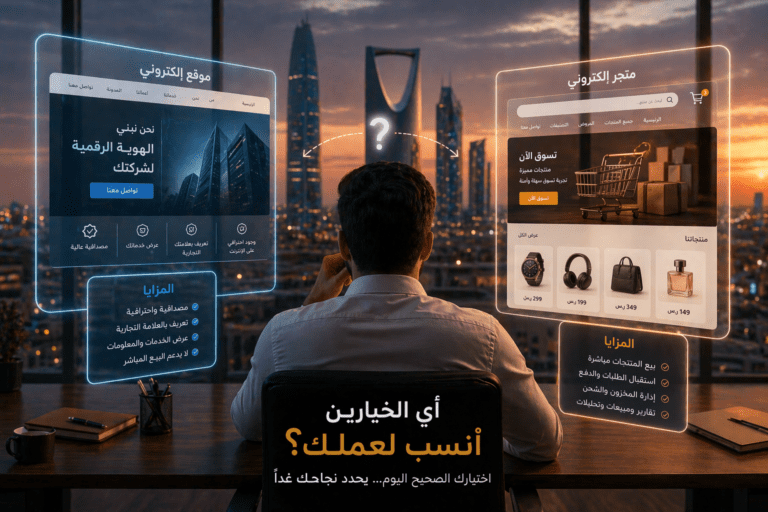 رائد أعمال يقارن بين موقع إلكتروني ومتجر إلكتروني