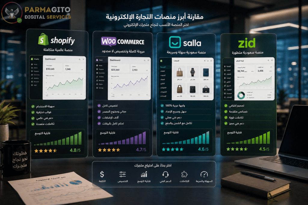 مقارنة بين أشهر منصات التجارة الإلكترونية