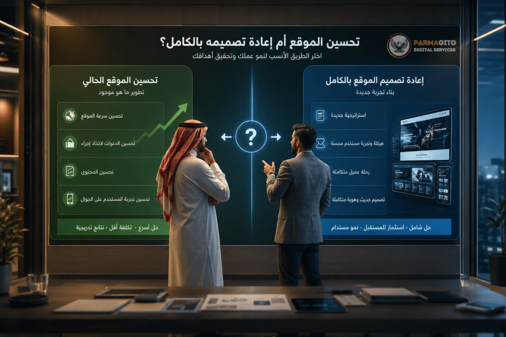صاحب عمل يختار بين تحسين الموقع أو إعادة تصميمه