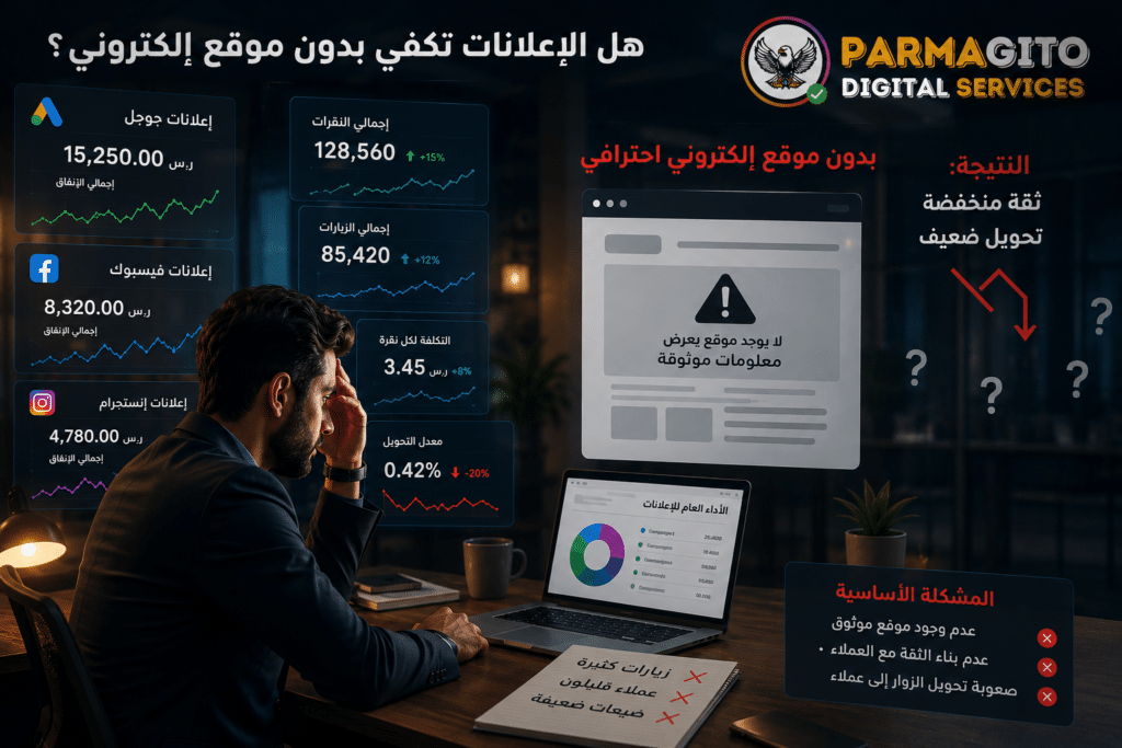 صاحب نشاط تجاري يعاني من ضعف نتائج الإعلانات بدون موقع إلكتروني احترافي