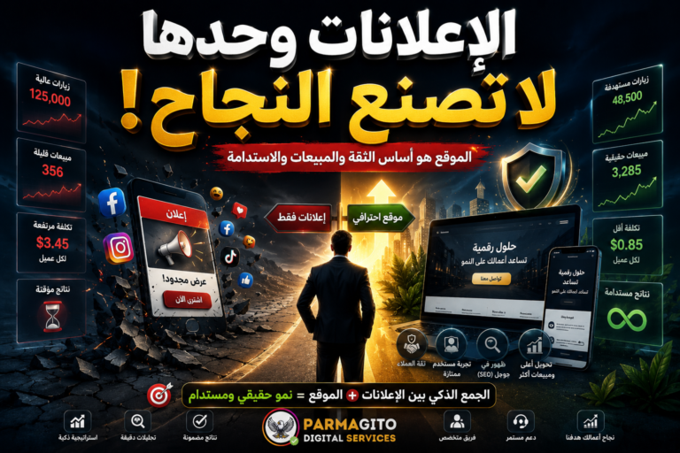 الإعلانات وحدها لا تكفي لتحقيق النجاح الرقمي بدون موقع إلكتروني احترافي يساعد على بناء الثقة وتحويل الزوار إلى عملاء