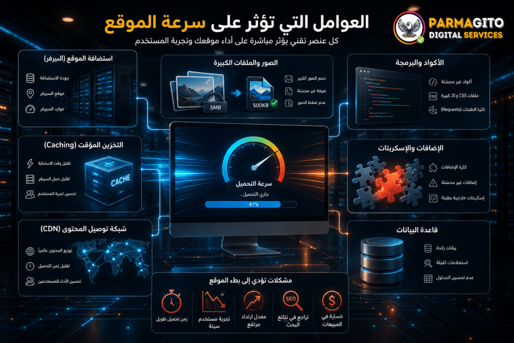 العوامل التقنية المؤثرة على سرعة الموقع