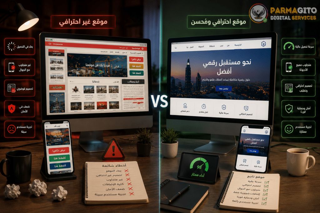 مقارنة بين تصميم موقع ووردبريس سيئ واحترافي