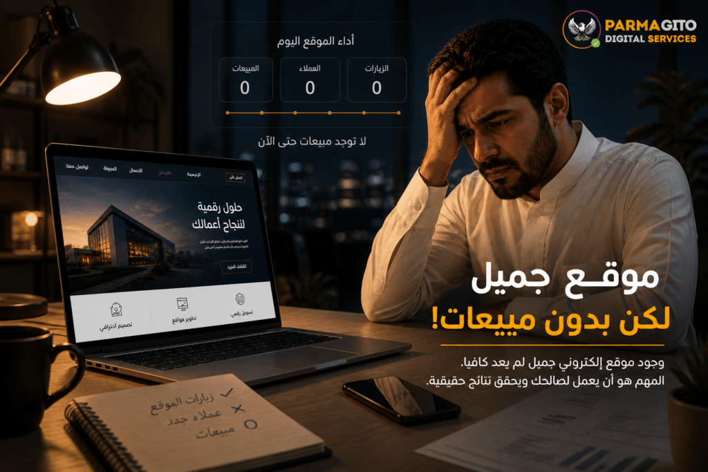 رجل أعمال محبط من موقع جميل لا يحقق مبيعات