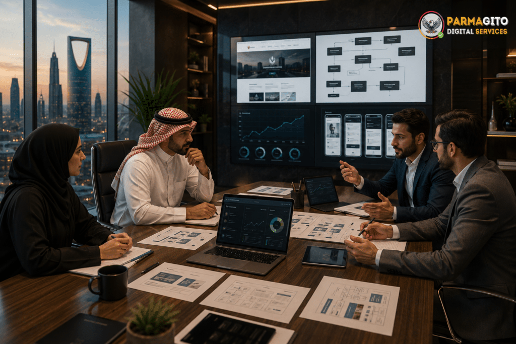 اجتماع استشاري قبل التعاقد مع شركة تصميم مواقع