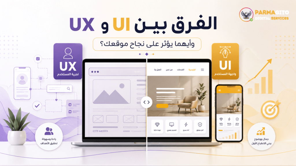 صورة توضح الفرق بين UI و UX وتأثير واجهة المستخدم وتجربة المستخدم على نجاح الموقع الإلكتروني